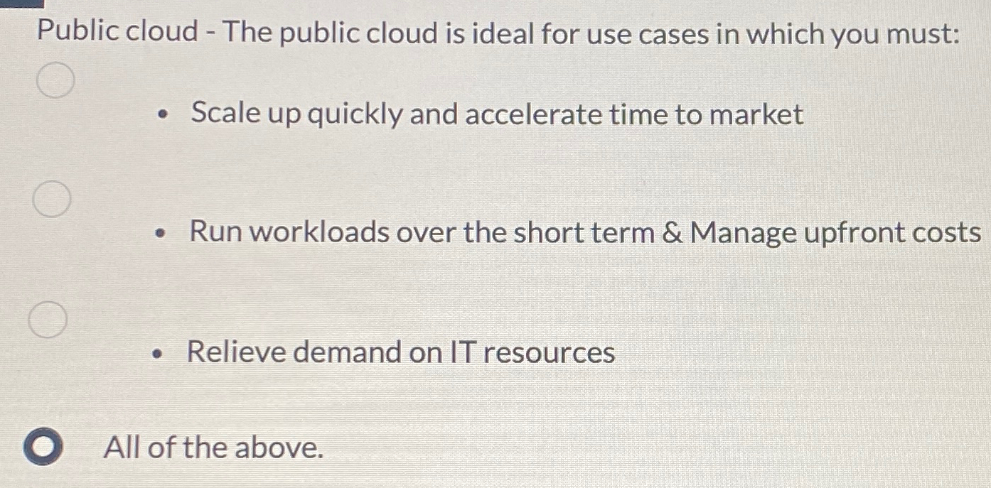 Solved Public cloud - ﻿The public cloud is ideal for use | Chegg.com
