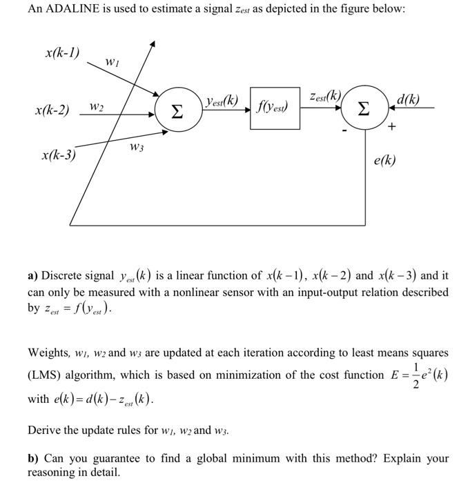 Solved An ADALINE is used to estimate a signal zest as | Chegg.com