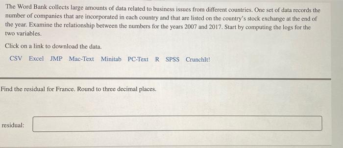 Solved The Word Bank collects large amounts of data related | Chegg.com