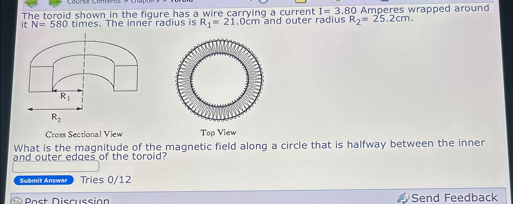 Solved The toroid shown in the figure has a wire carrying a | Chegg.com