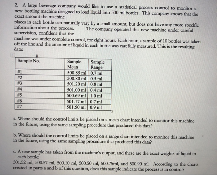 Solved 2. A large beverage company would like to use a | Chegg.com