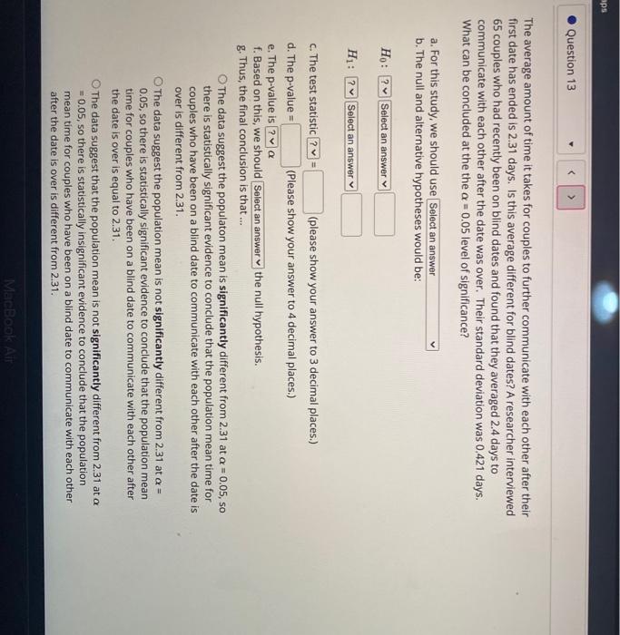 Solved aps Question 13 The average amount of time it takes | Chegg.com