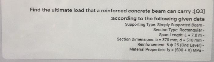 Solved Find the ultimate load that a reinforced concrete | Chegg.com