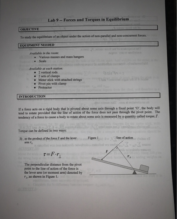 Solved Lab 9 Forces and Torques in Equilibrium OBJECTIVE