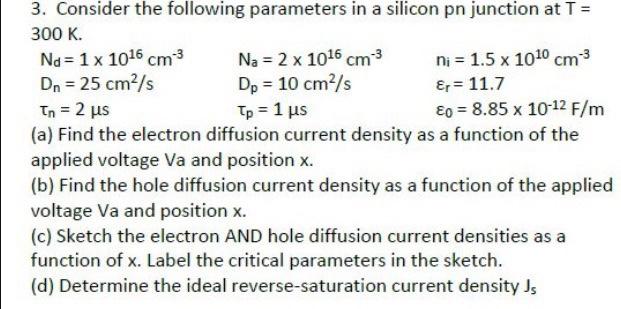 Solved 3. Consider the following parameters in a silicon pn | Chegg.com