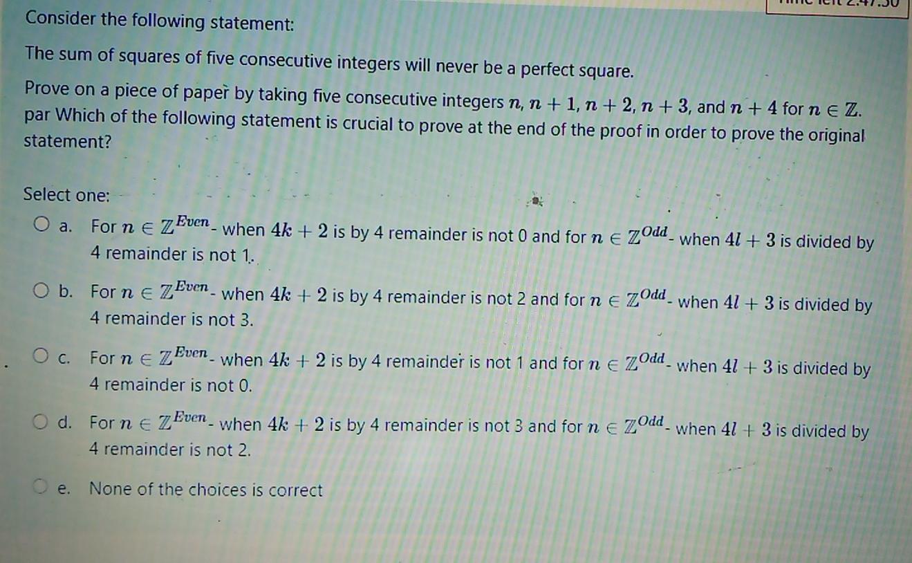 Solved Consider The Following Statement The Sum Of Squares