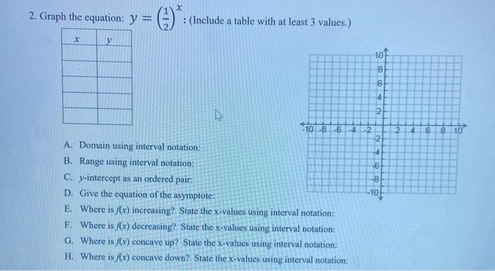 Solved X 2. Graph the equation: y = (3)* : (Include a table | Chegg.com