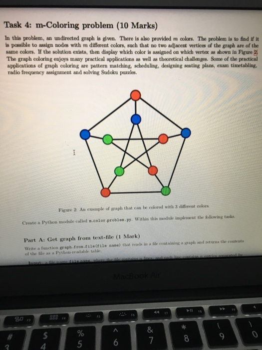 Task 4: m-Coloring problem (10 Marks) In this problem, an undirected graph is given. There is also provided m colors. The pro