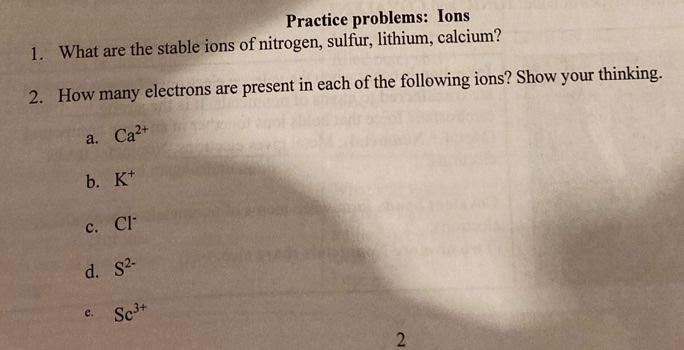 Solved Practice problems: Ions 1. What are the stable ions | Chegg.com