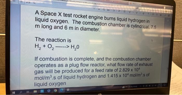 Solved A Space X test rocket engine burns liquid hydrogen in | Chegg.com