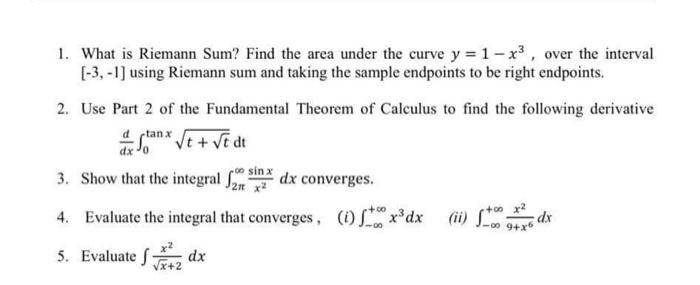 Solved 1. What Is Riemann Sum? Find The Area Under The Curve | Chegg.com