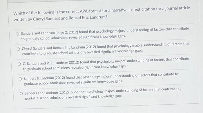 Solved Which of the following is the correct APA-format for 
