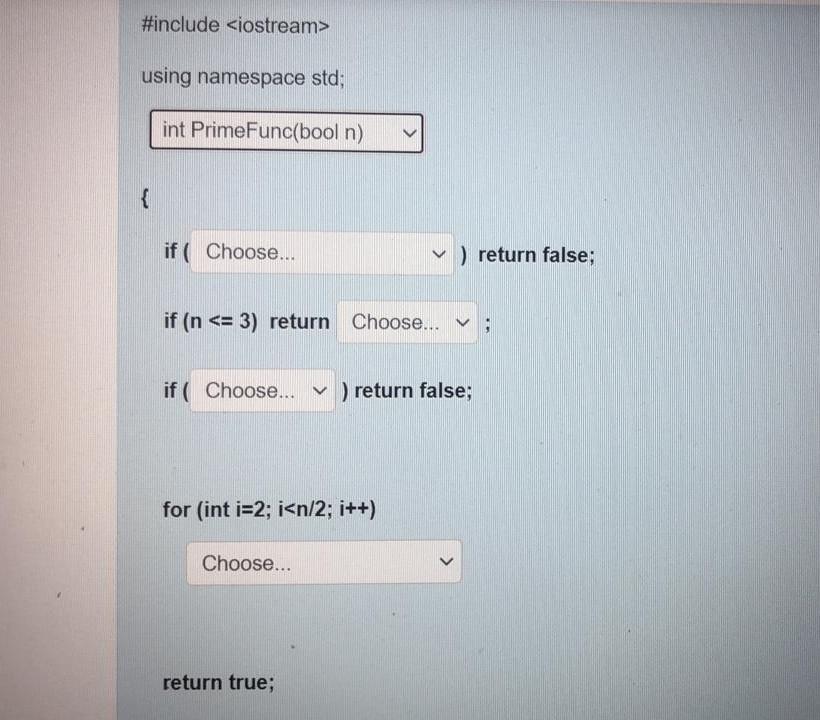 Solved Choose the missing parts of the following C++ program | Chegg.com