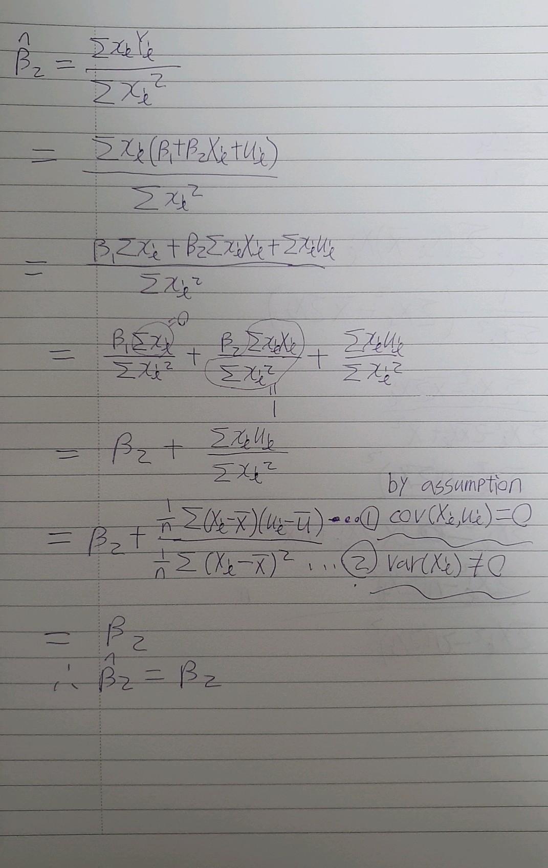 Solved While Proving Unbiasedness Of Ols Estimator I Fou Chegg Com