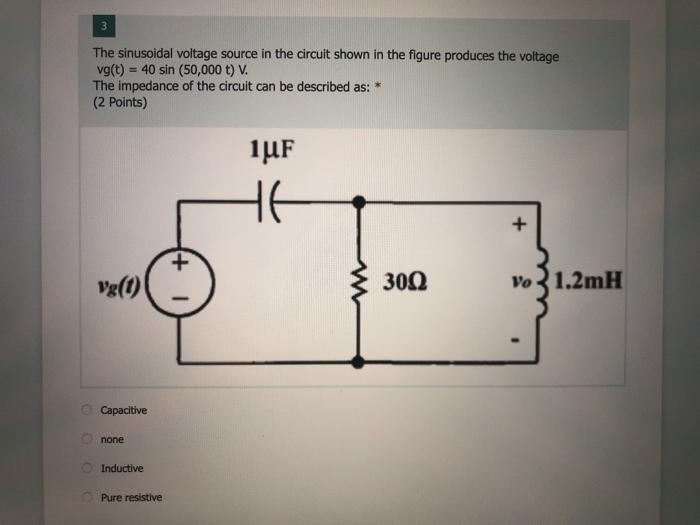 Solved 3 The sinusoidal voltage source in the circuit shown | Chegg.com