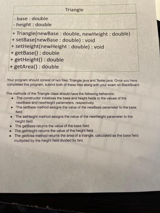 Solved Triangle - base : double - height: double + | Chegg.com