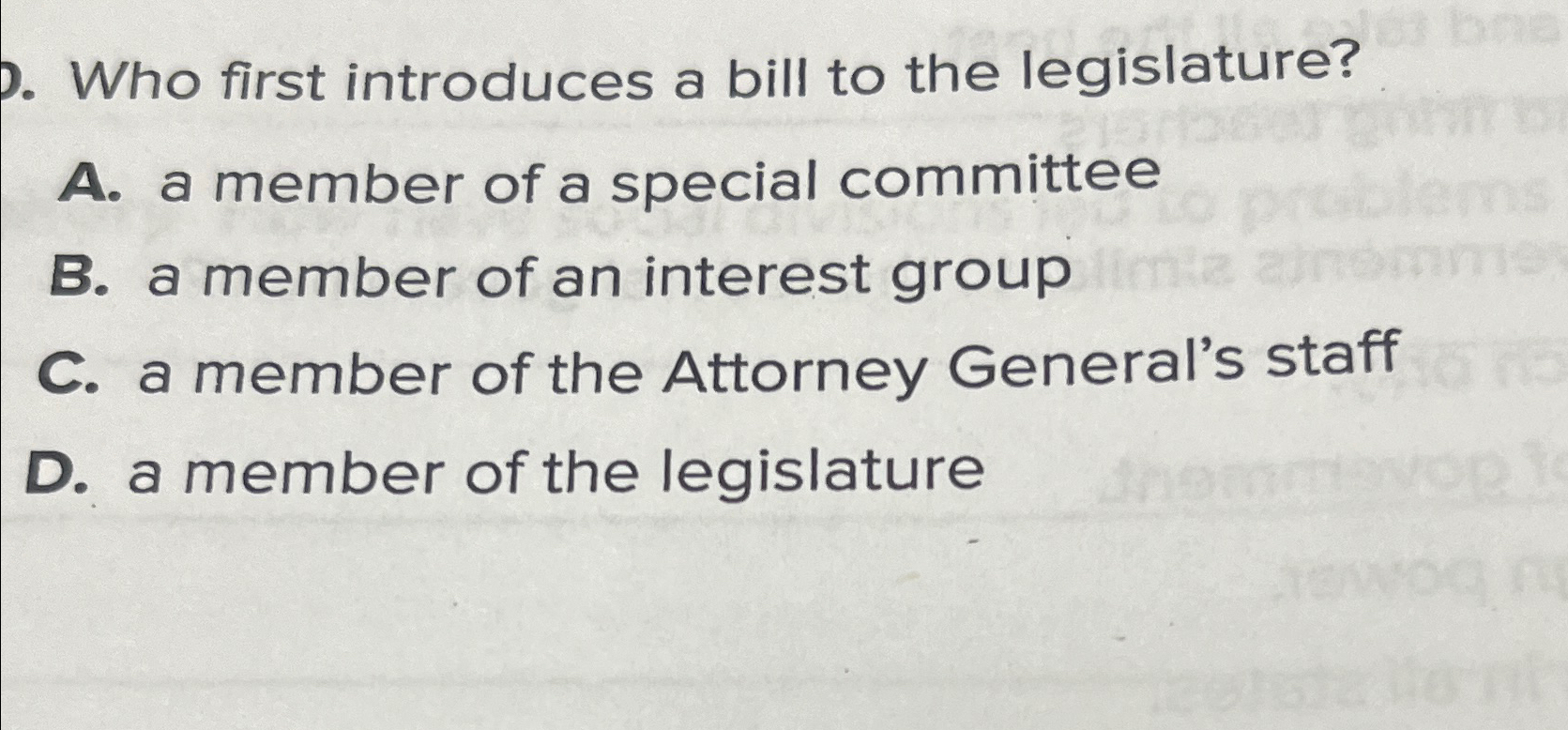 Solved Who First Introduces A Bill To The Legislature?A. ﻿a | Chegg.com