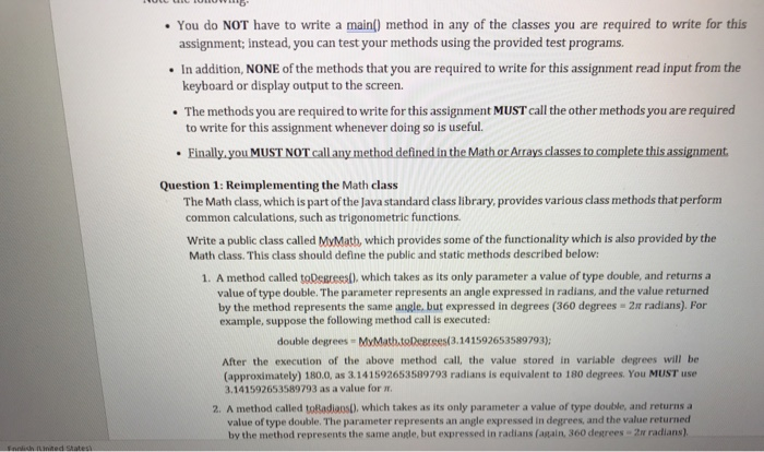 Solved • You do NOT have to write a main() method in any of | Chegg.com
