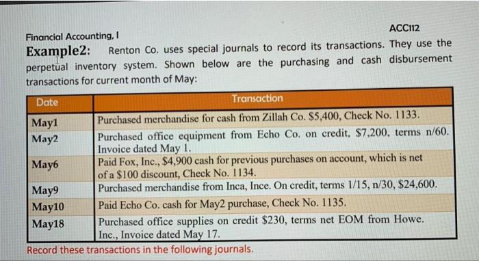 Solved Financial Accounting, ACC112 Example2: Renton Co. | Chegg.com