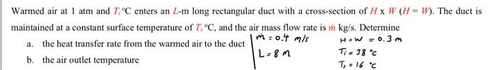 Solved Warmed air at 1 atm and Ti∘C enters an L−m long | Chegg.com