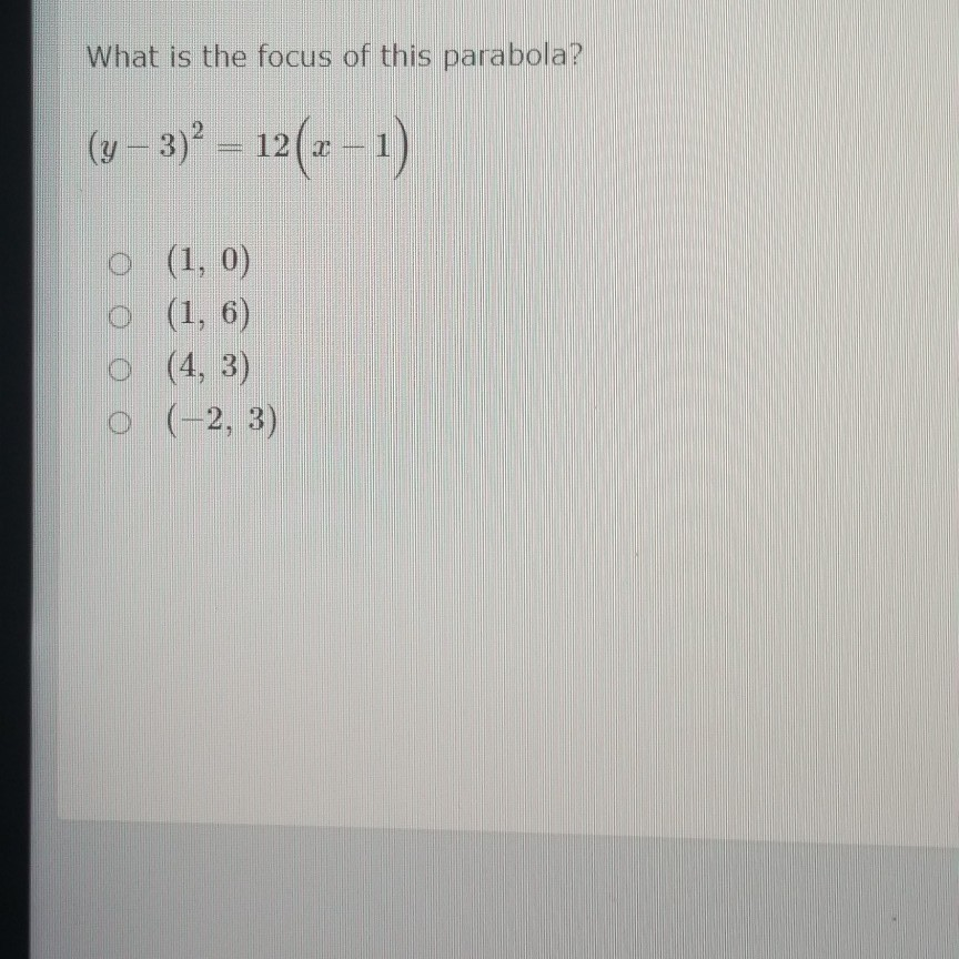 Solved What Is The Focus Of This Parabola Y 3 12 Chegg Com