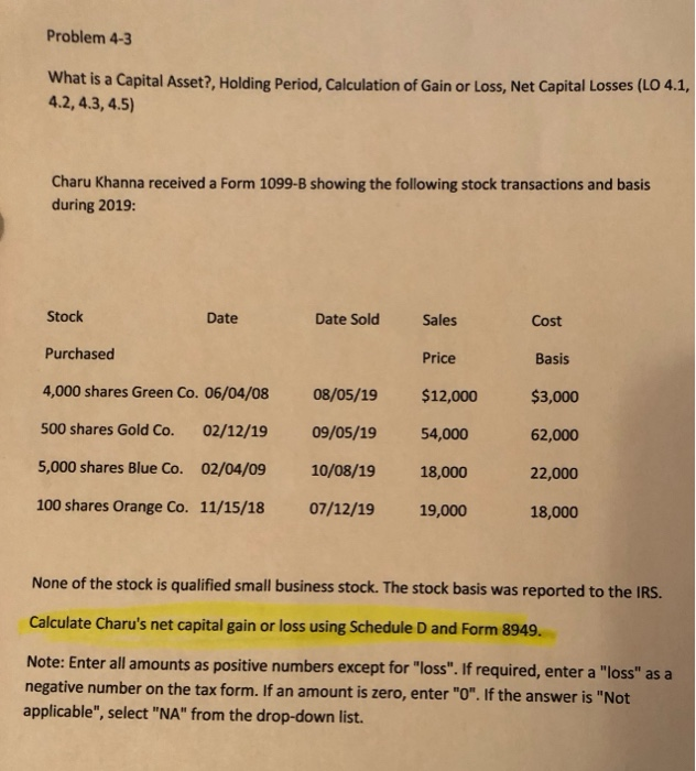 Solved Problem 4 3 What Is A Capital Asset Holding Period Chegg