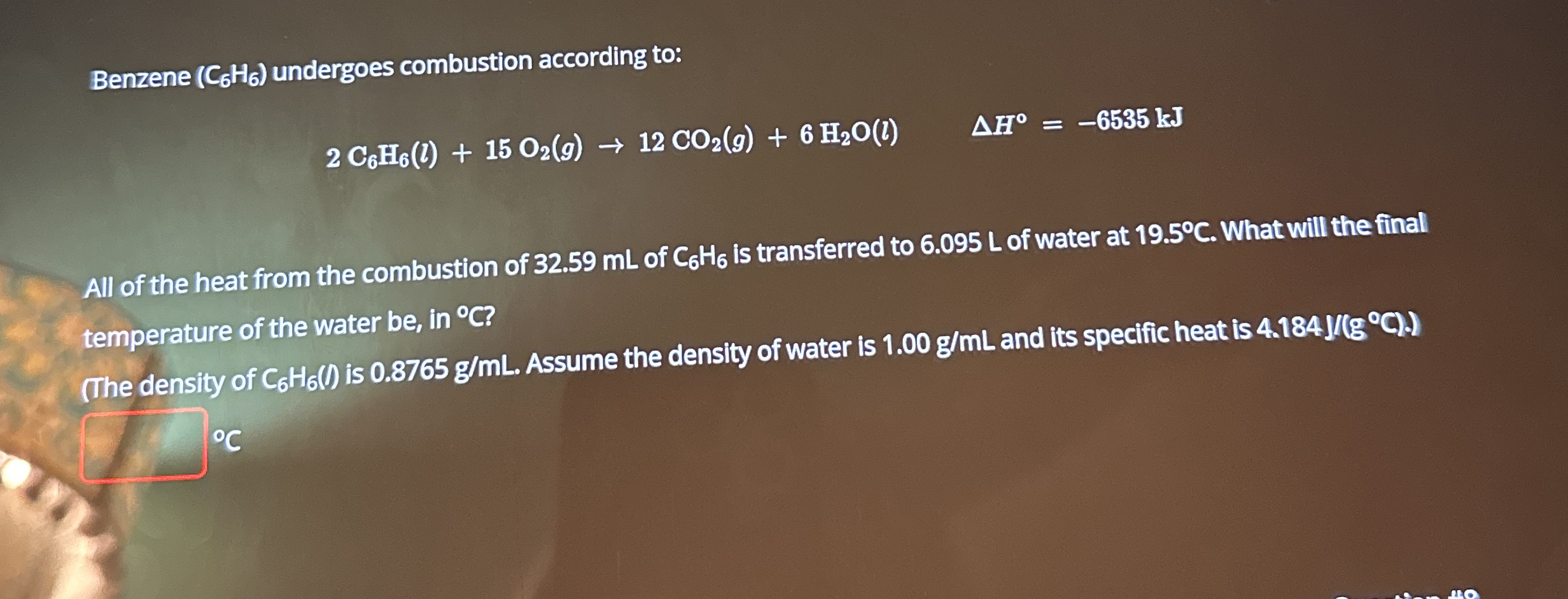 Solved Benzene (C6H6) ﻿undergoes combustion according | Chegg.com