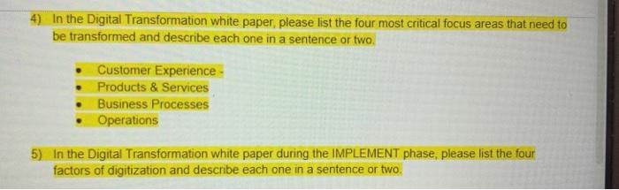 Solved 4) In The Digital Transformation White Paper, Please | Chegg.com