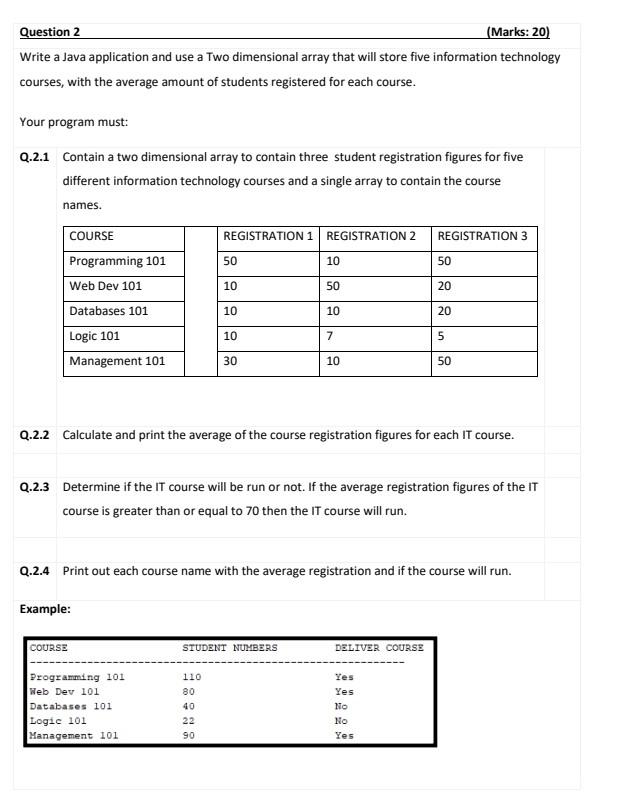 Solved Question 2 (Marks: 20) Write a Java application and | Chegg.com