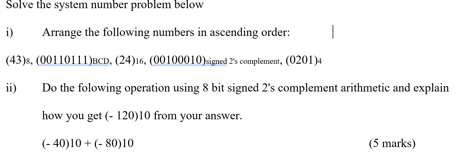 Solved Solve the system number problem below i) | Chegg.com
