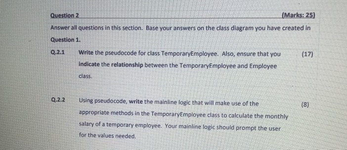 Solved Question 2 (Marks:25) Answer all questions in this | Chegg.com