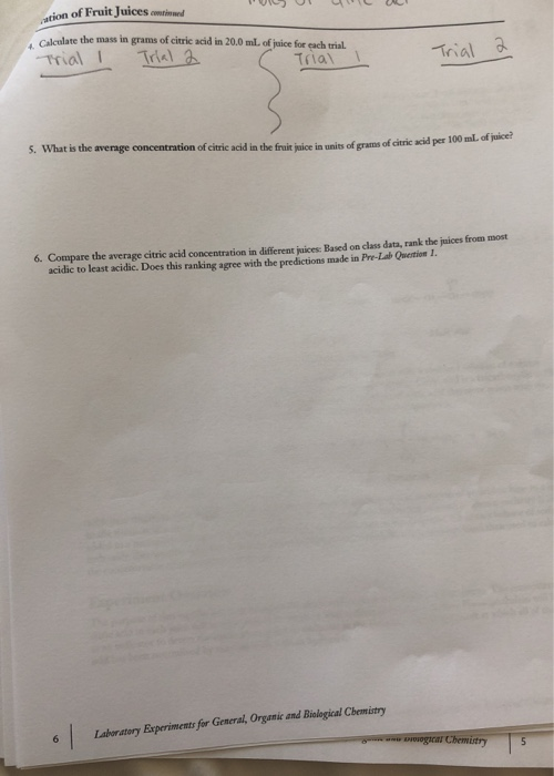 Solved Titration of Fruit Juices Rough Titration Data (Step