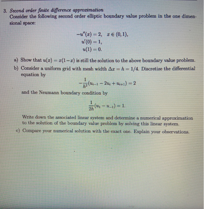 Solved 3. Second order finite difference approrimation | Chegg.com