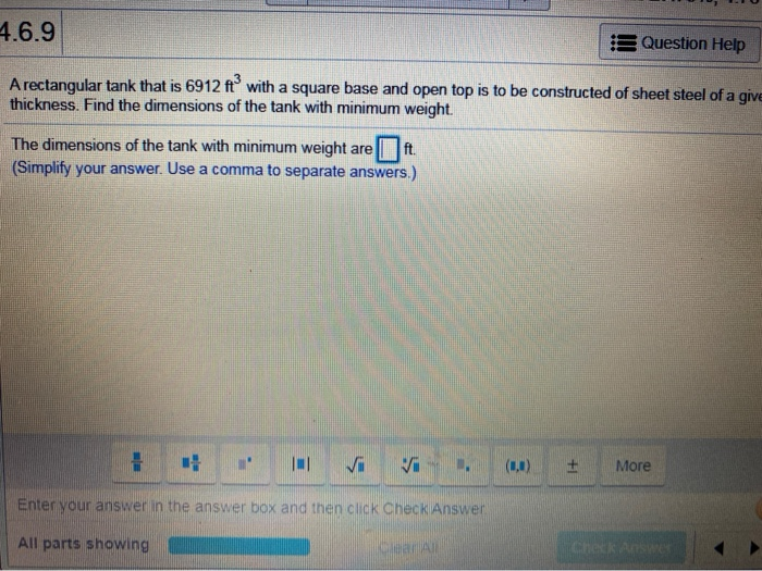 Solved 4.6.9 3 Question Help A rectangular tank that is 6912