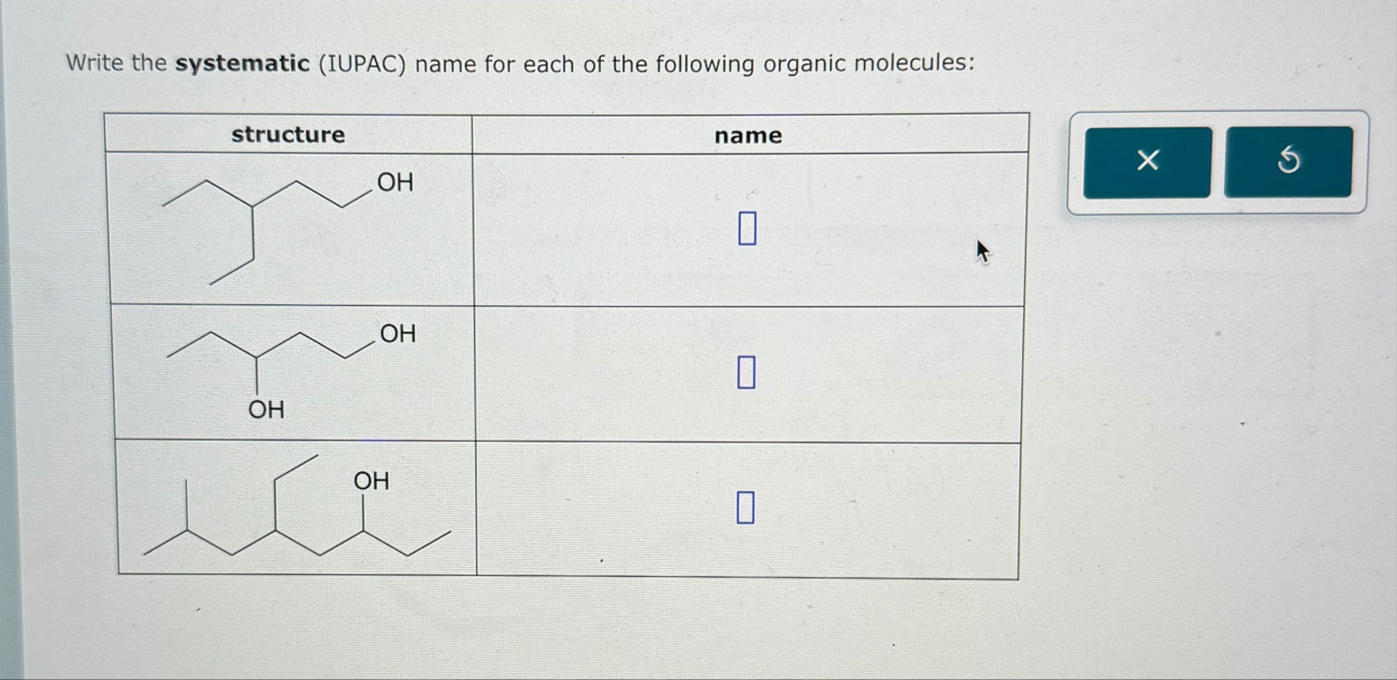 Solved Write the systematic (IUPAC) ﻿name for each of the | Chegg.com