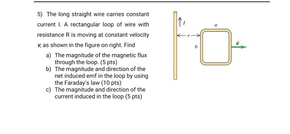 Solved a 5) The long straight wire carries constant current | Chegg.com
