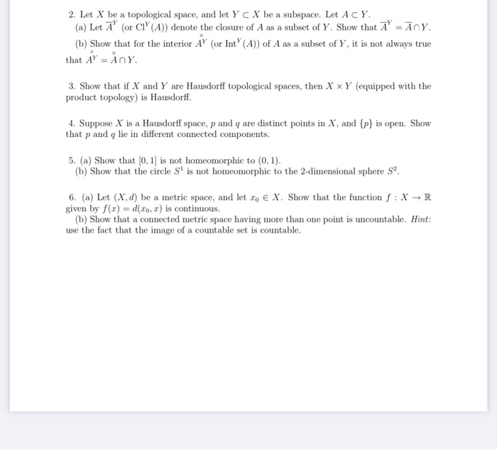 Solved 2 Let X Be A Topological Space And Let Y Cx Be A