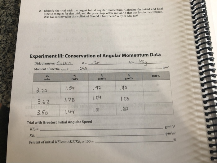 Solved Experiment 3: Conservation of Angular Momentum Data. | Chegg.com