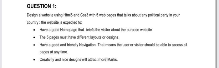 Solved QUESTION 1: Design a website using Html5 and Css3 | Chegg.com