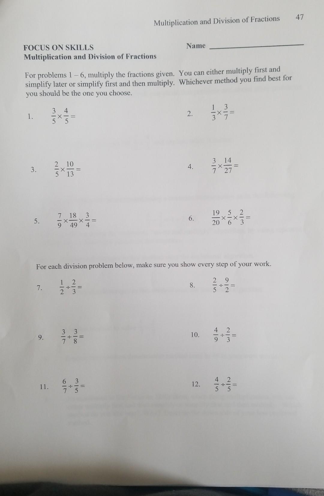 Solved For problems 1−6, multiply the fractions given. You | Chegg.com