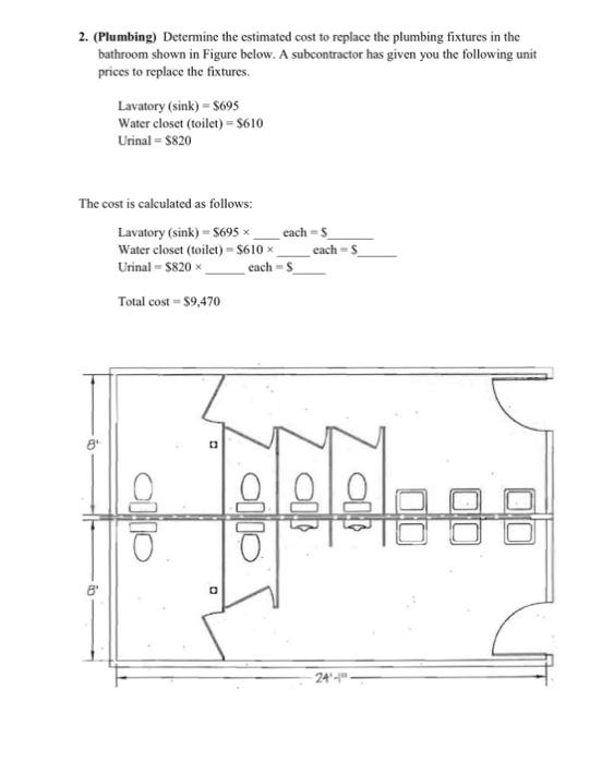 Solved 2. (Plumbing) Determine the estimated cost to replace | Chegg.com