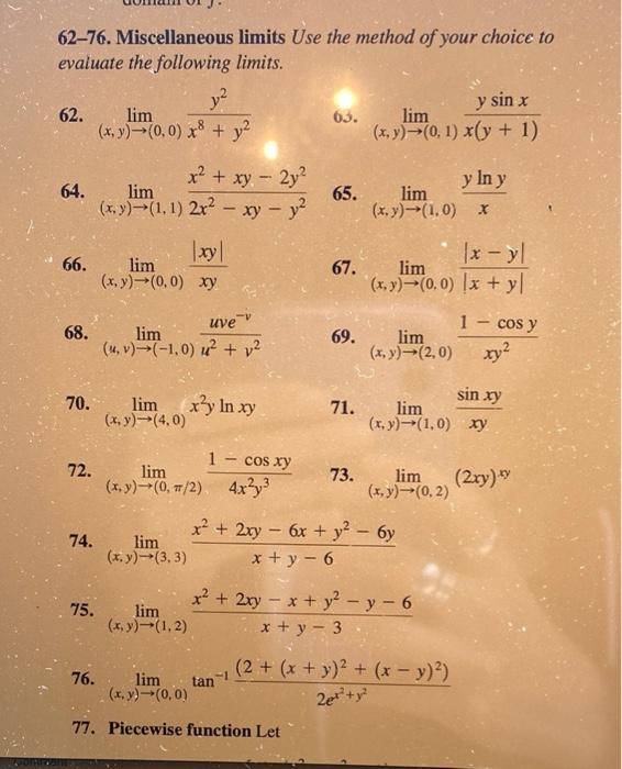 Solved 62-76. Miscellaneous limits Use the method of your | Chegg.com