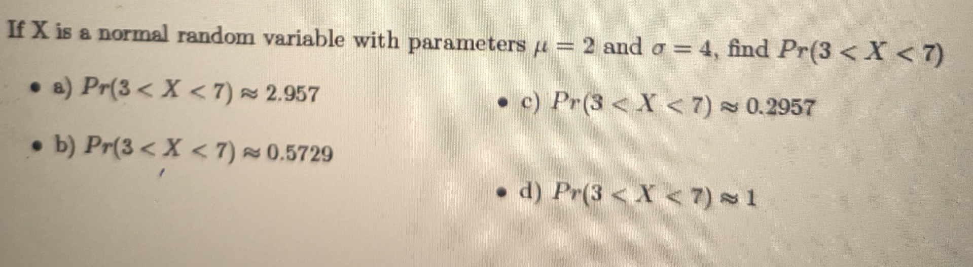 Solved If x ﻿is a normal random variable with parameters μ=2 | Chegg.com