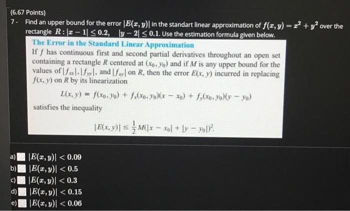 Solved (6.67 Points) 7. Find an upper bound for the error | Chegg.com