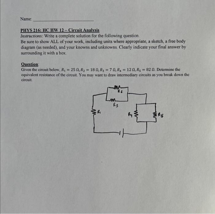 Solved Phys 216 Hc Hw 12 Circuit Analysis Instructions Chegg