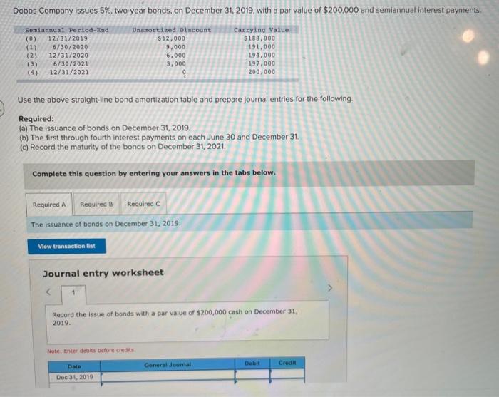 Solved Dobbs Company issues 5%, two-year bonds, on December | Chegg.com