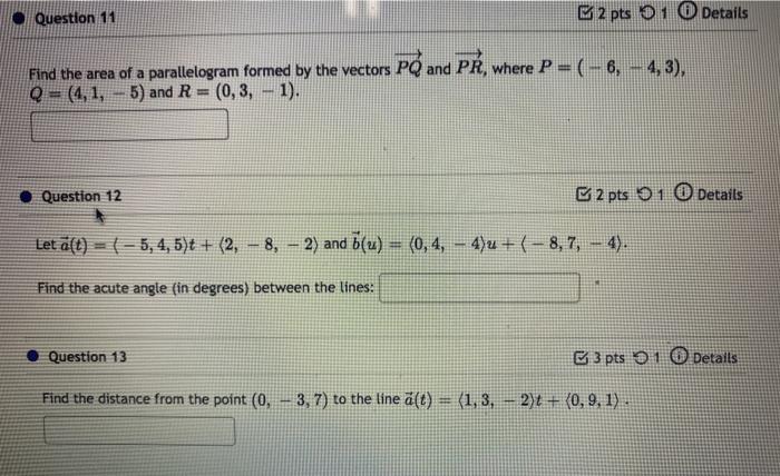 Solved Question 11 2 pts 0 1 0 Details Find the area of a | Chegg.com