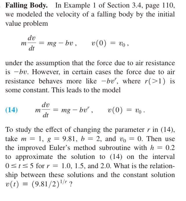 Falling Body. In Example 1 ﻿of Section 3.4, ﻿page | Chegg.com