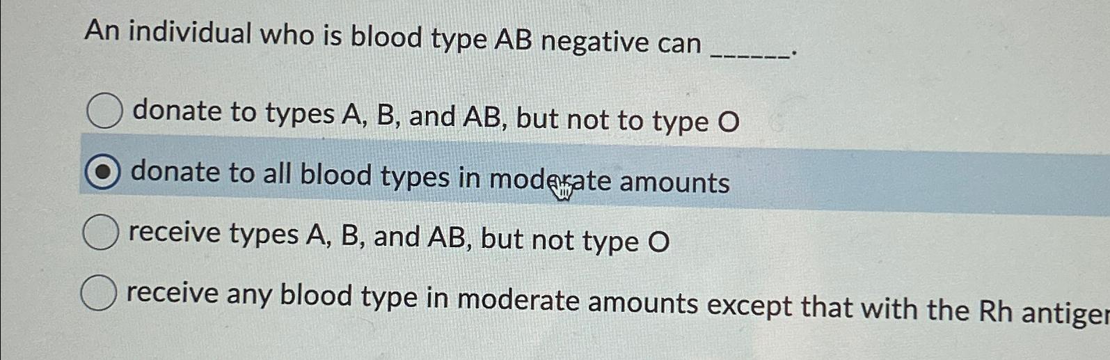 Solved An individual who is blood type AB ﻿negative