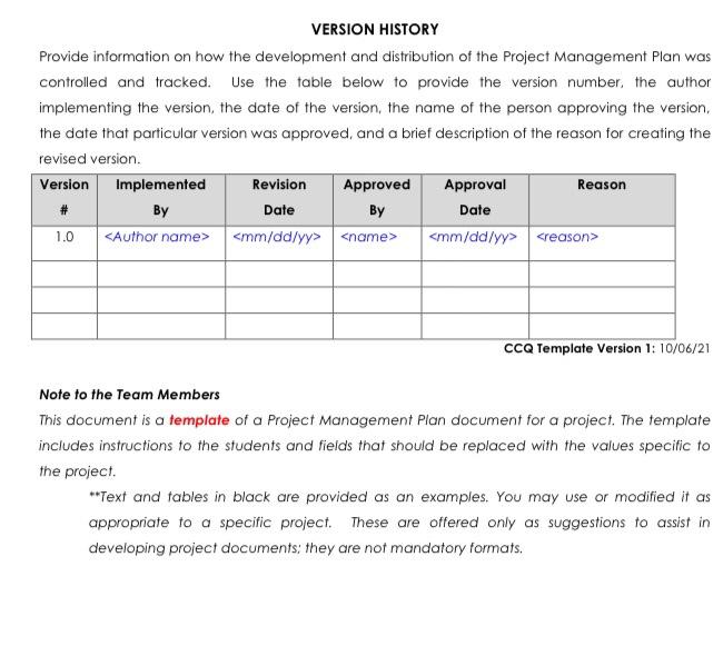 VERSION HISTORY Provide information on how the | Chegg.com